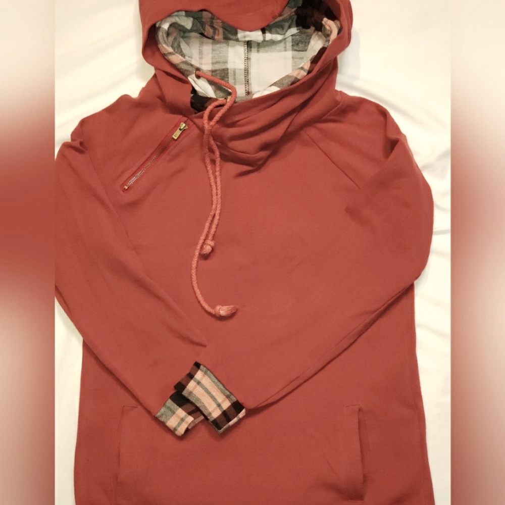 Youth Ampersand Avenue Double Hoodie Sweatshirt Sz XL Red/Plaid
